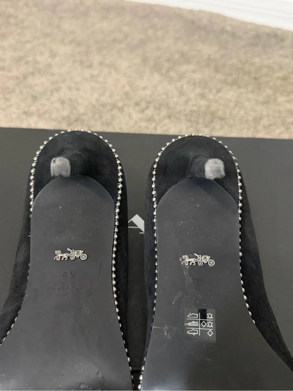 Coach Black Suede Pointed Toe Stiletto Pumps with Stud Trim